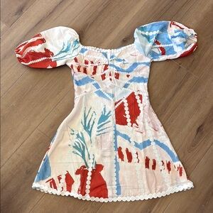 Never worn Brand New Colorful Off-Shoulder Dress with Puff Sleeves Small